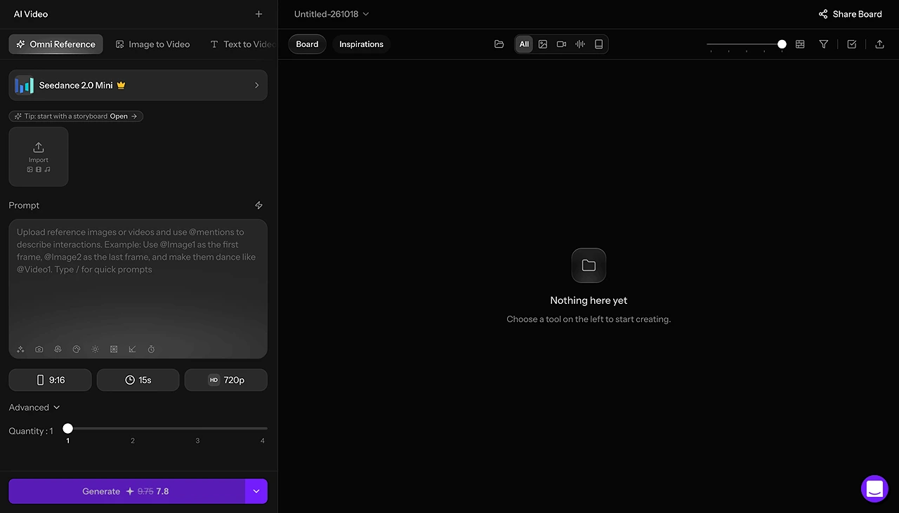 Topview with Seedance 2.0 Mini selected