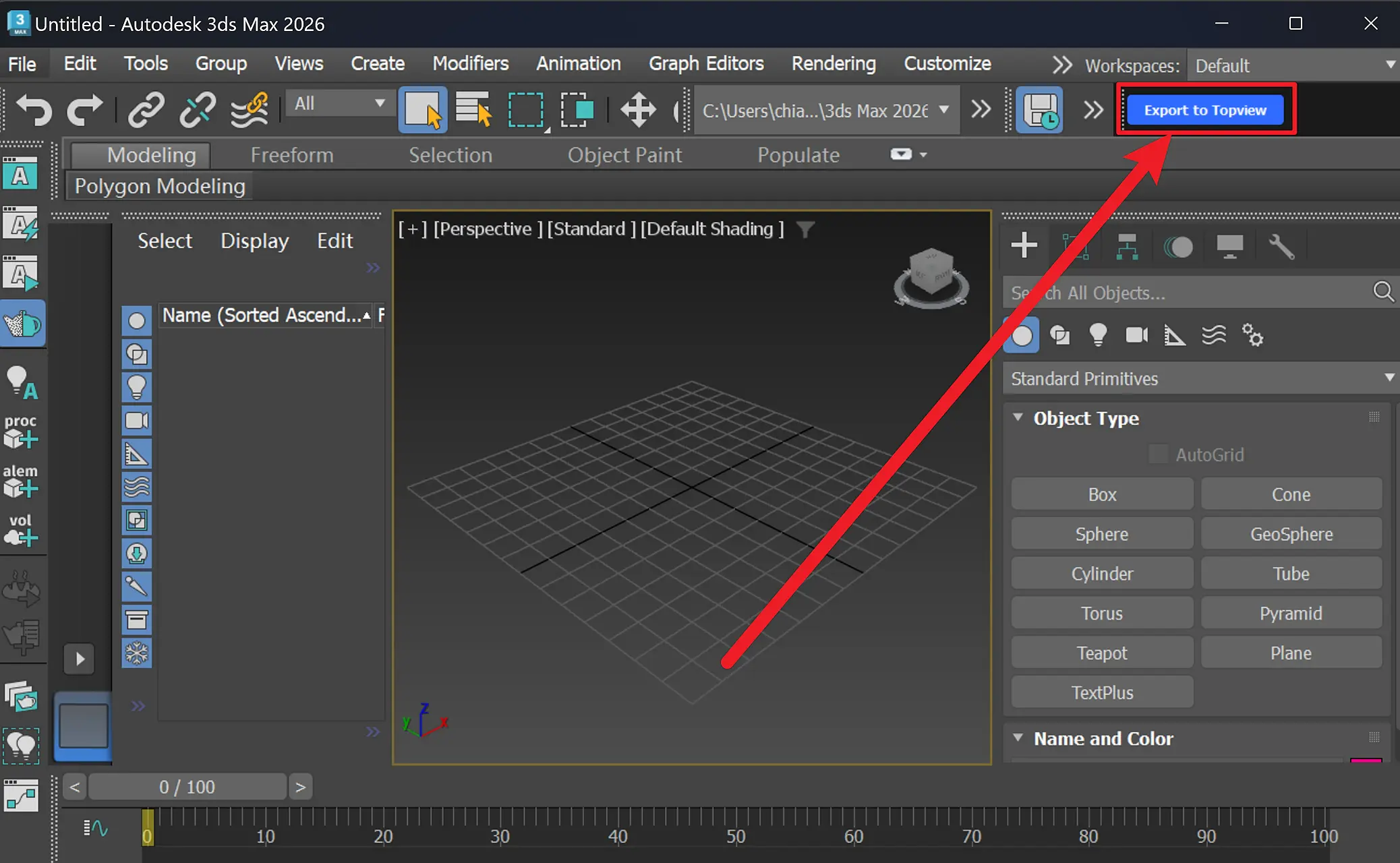 Topview toolbar after the 3ds Max plugin install dialog