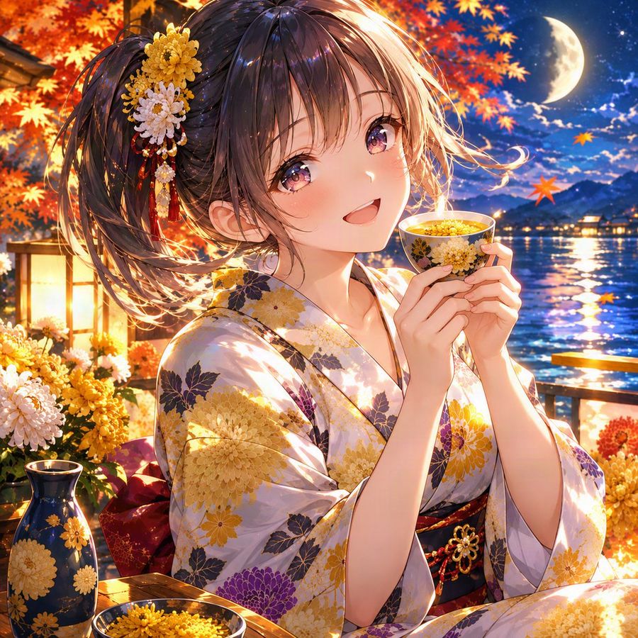 Anime Girl Celebrating Chrysanthemum Festival