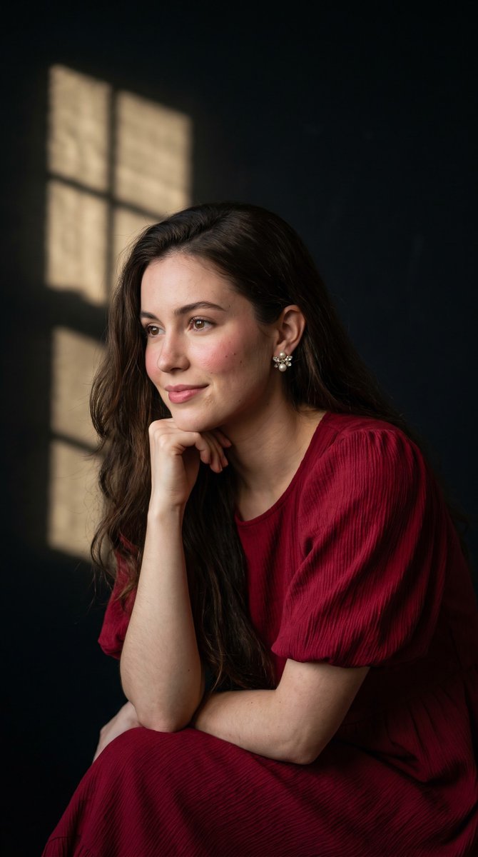 Cinematic Portrait of a Woman in a Crimson Dress