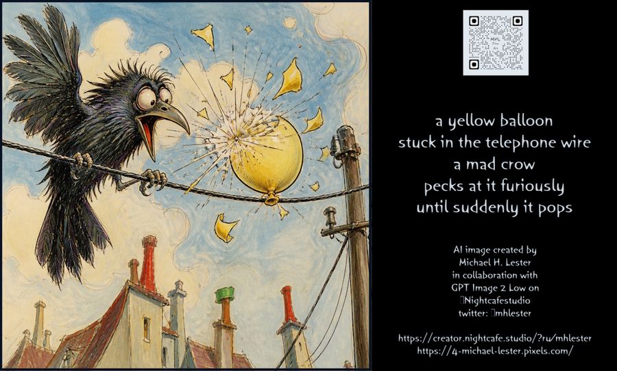 Crazy Crow Popping a Yellow Balloon