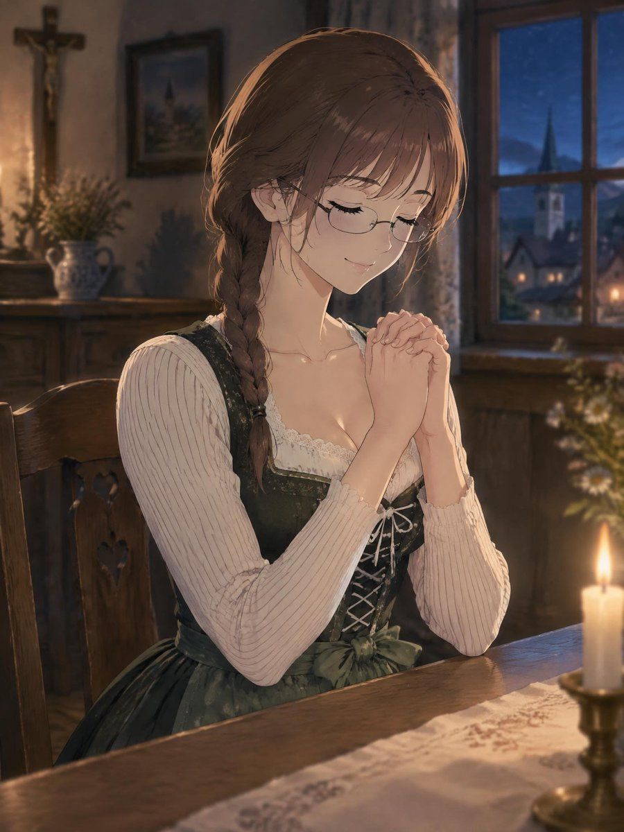Anime Girl Praying in Traditional Dress