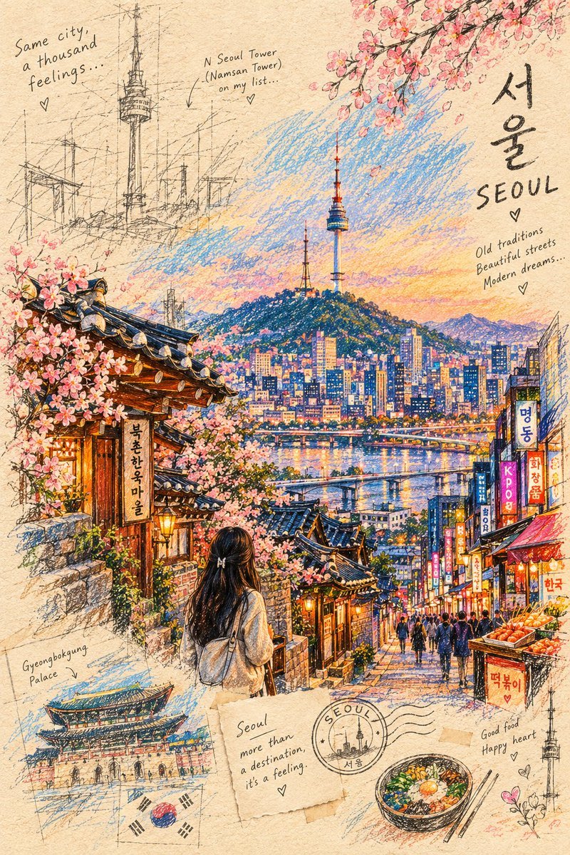 Colored Pencil City Sketch Illustration