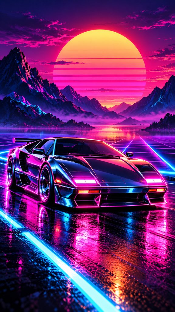Synthwave Sports Car at Sunset