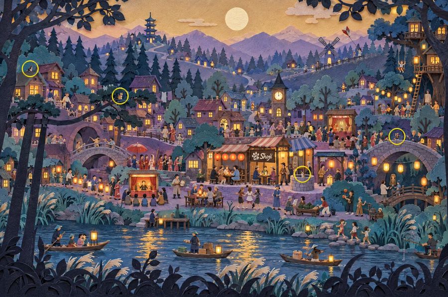 Japanese Rural Festival Paper-Cut Scene