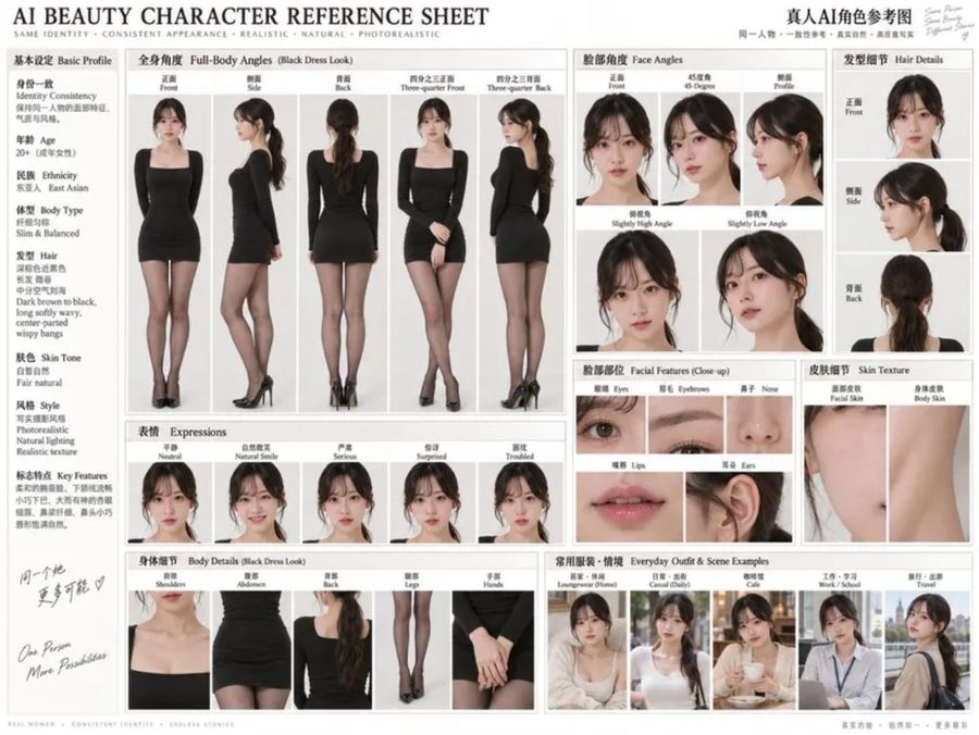 AI Beauty Character Reference Sheet Prompt