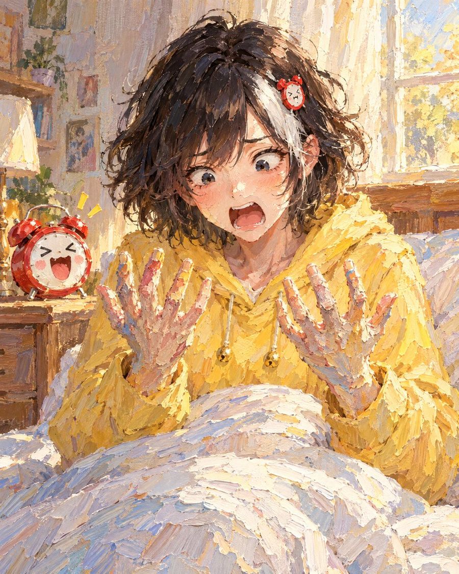 Oil Painting Style Anime Girl Waking Up