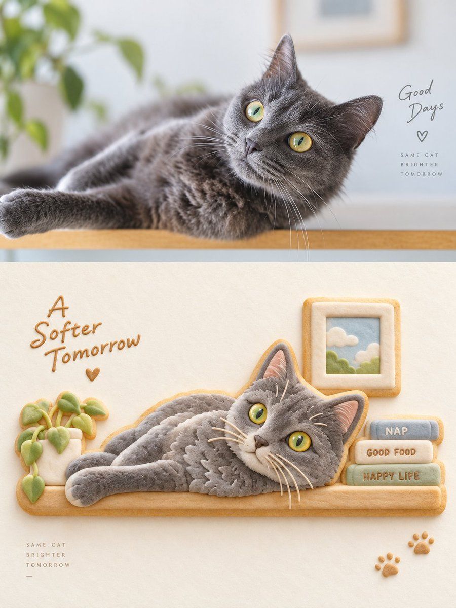Grey Cat Photography and Cookie Art Diptych