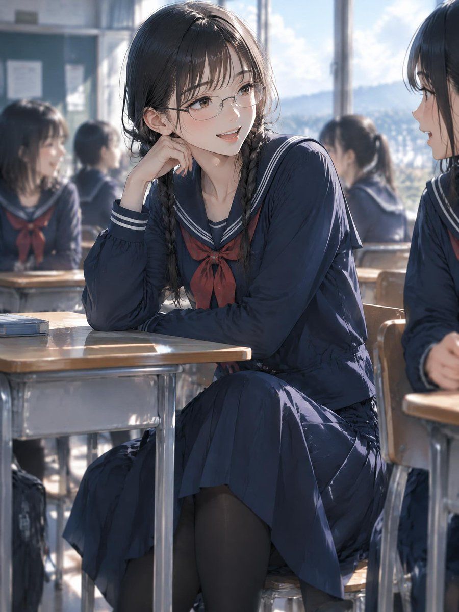 Anime Girl with Glasses in Classroom