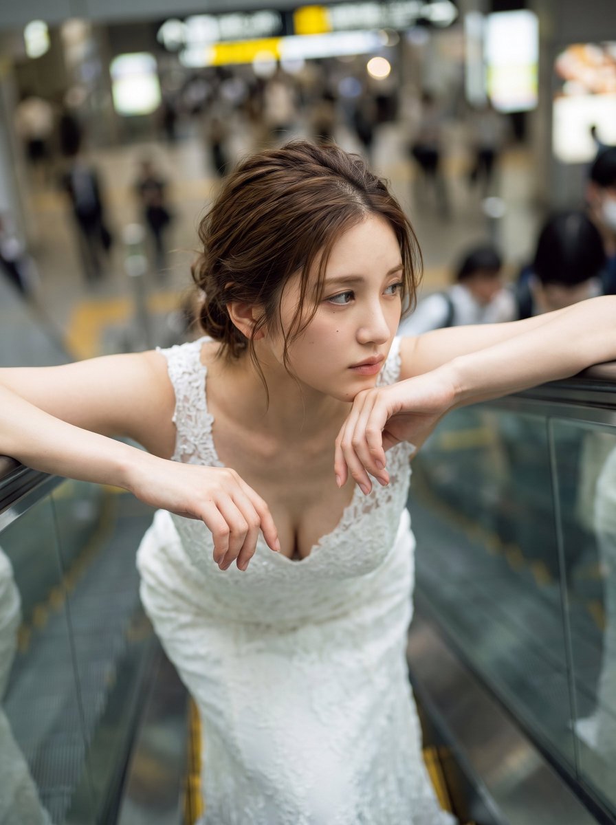 Dreamy Bride on Osaka Station Escalator