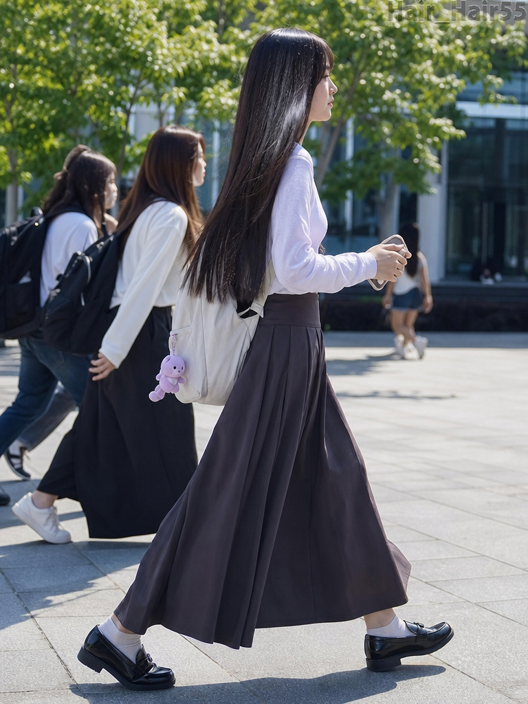 Student Walking in Brown Pleated Skirt