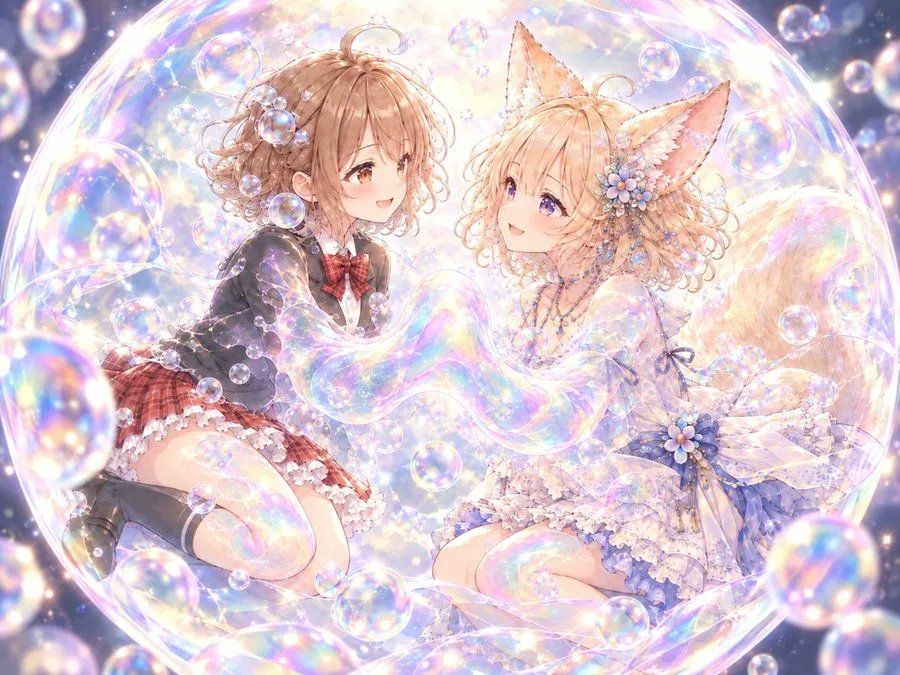 Anime Fox-Eared Girl School Bubbles