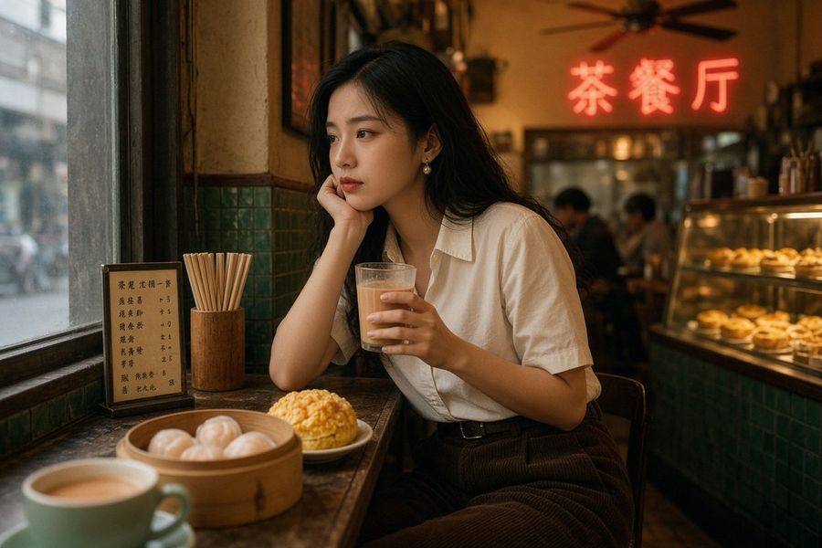 Vintage Hong Kong Tea Restaurant Portrait Prompt