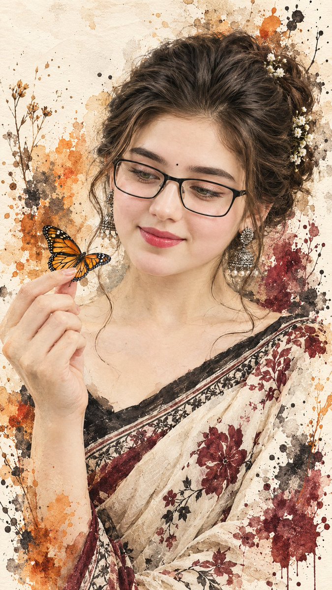 Watercolor Butterfly Woman Portrait