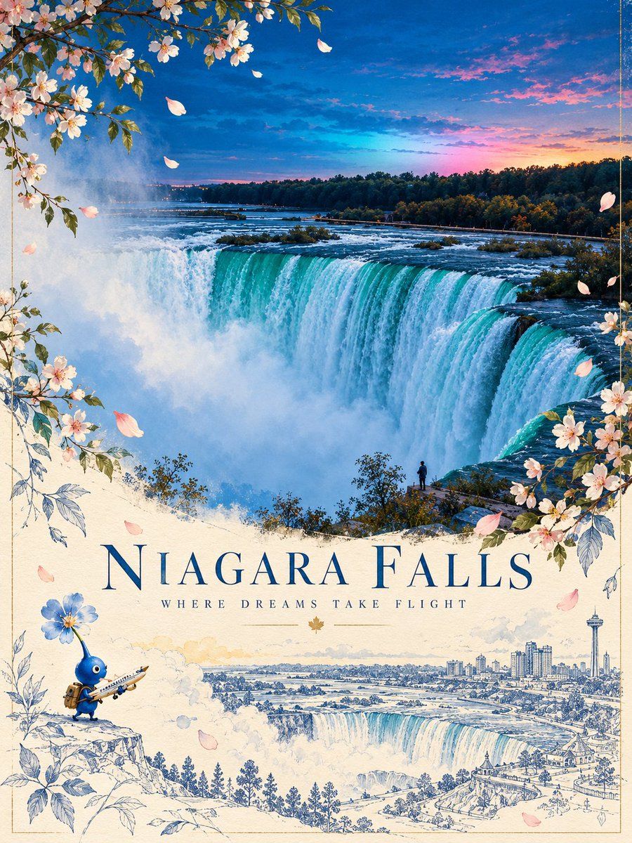Whimsical Travel Poster with Blue Sketches