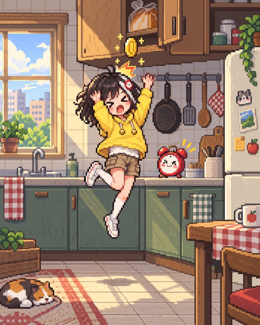 16-Bit Pixel Art Girl Bumping Head