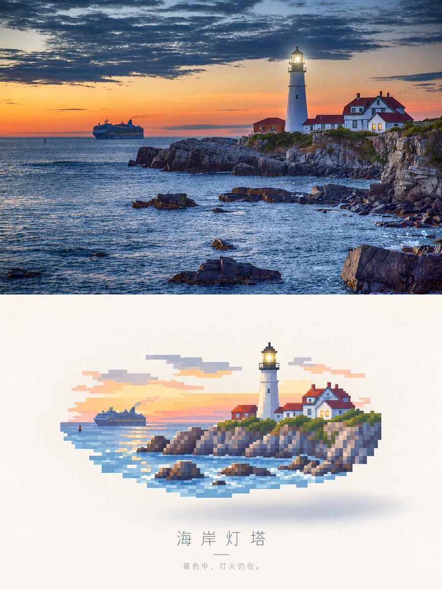 From Realistic Lighthouse to Pixel Art