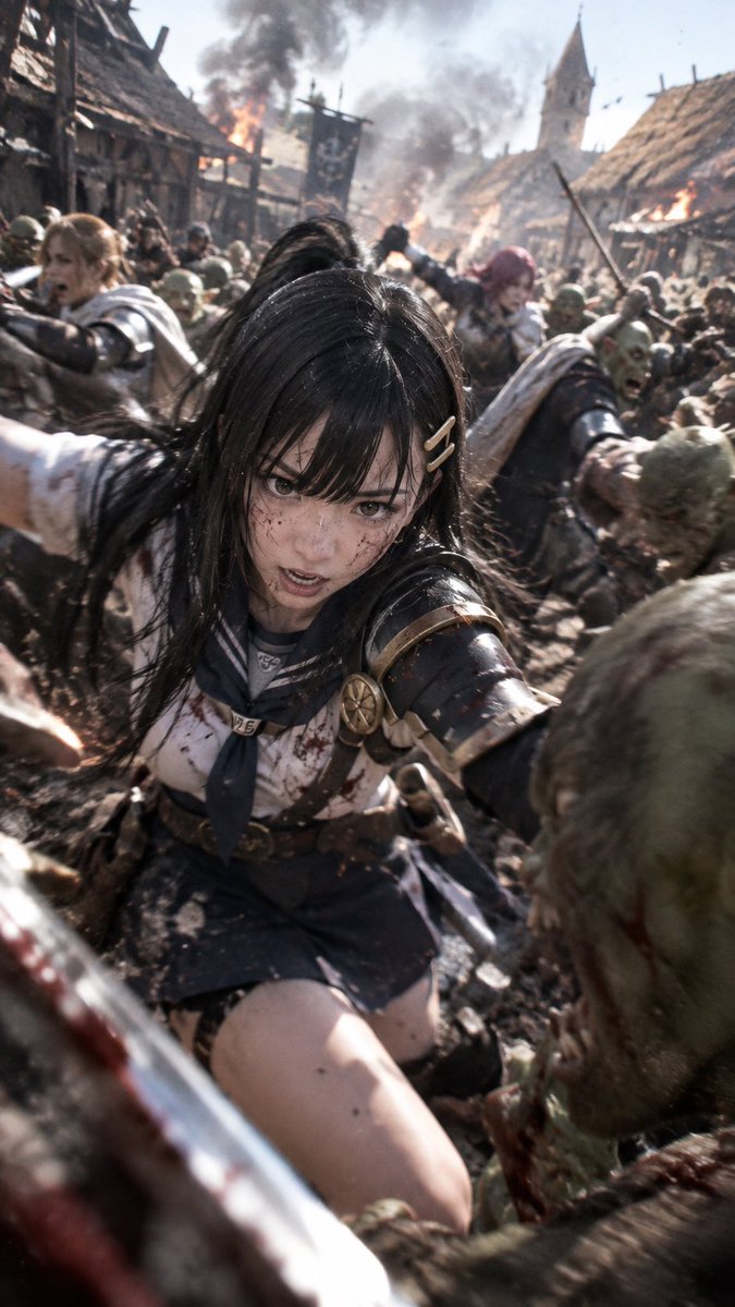 Realistic Anime Warrior on Medieval Battlefield