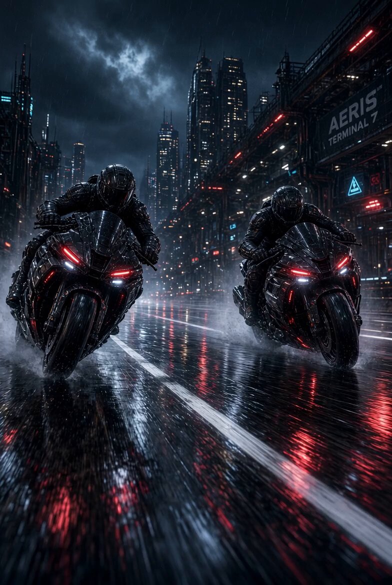 Cyberpunk Transforming Motorcycle Collision