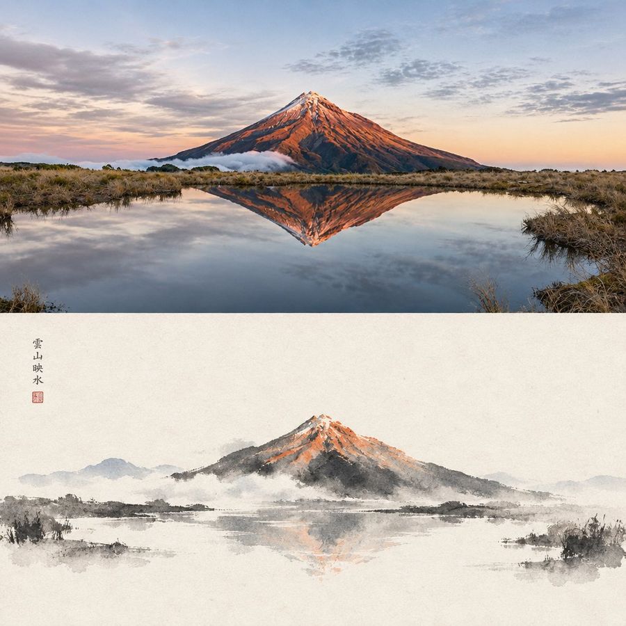 Photo and Ink Wash Diptych
