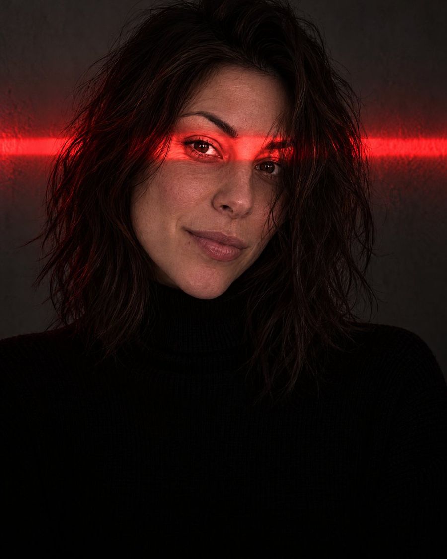 Dramatic Portrait with Red Light on Eyes