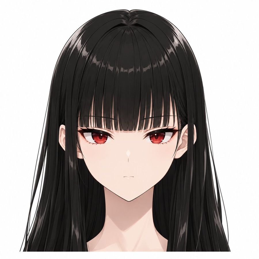 Anime Portrait: Black Hair and Red Eyes