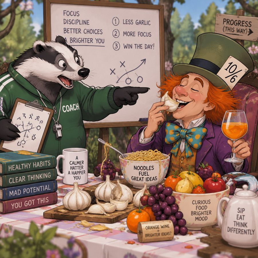 Coach Badger and Mad Hatter's Healthy Habits Meeting