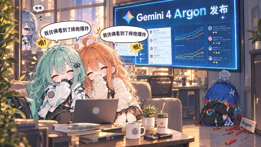 Anime Office Scene: Laughing Girls and Crying Mascot
