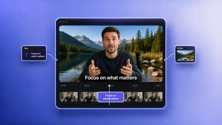 Porte-fenêtre vidéo montrant du texte, une photo de produit ou un appel visuel ajouté à un moment vidéo sélectionné