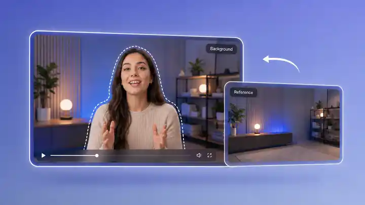 Video placeholder montrant un moment de démonstration de produit changé à un nouveau fond tandis que la chronologie environnante reste inchangée